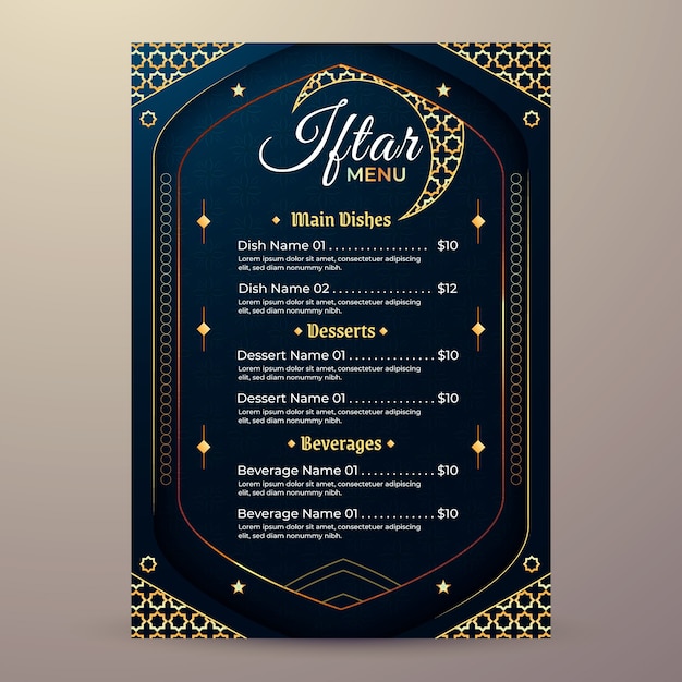 Modello di menu iftar realistico