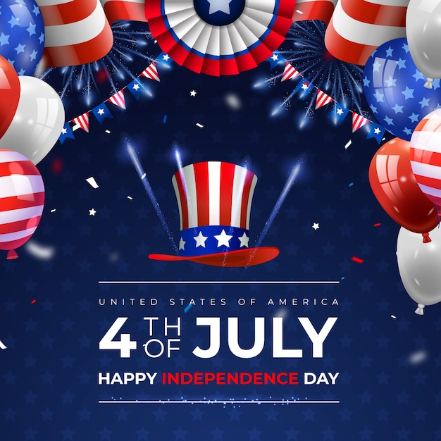 Vettore gratuito illustrazione realistica per la festa americana del 4 luglio