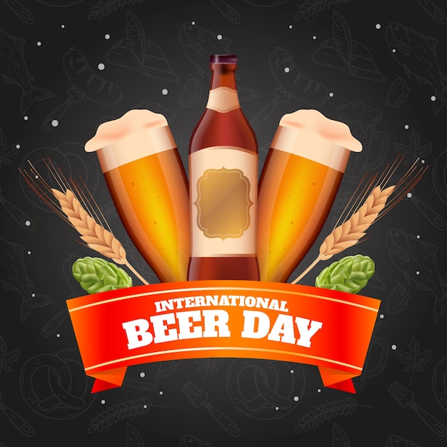 Бесплатное векторное изображение Реалистичная иллюстрация к празднованию международного дня пива