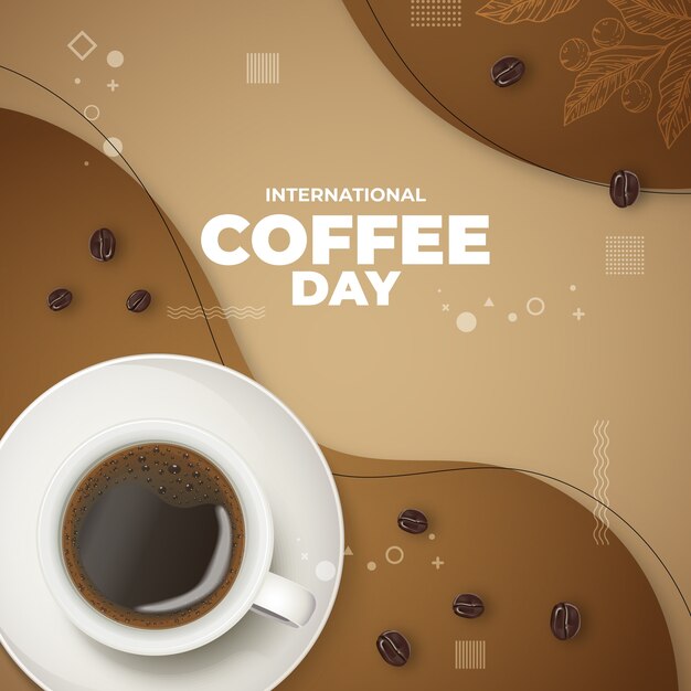 国際コーヒーデーの祝賀のための現実的なイラスト