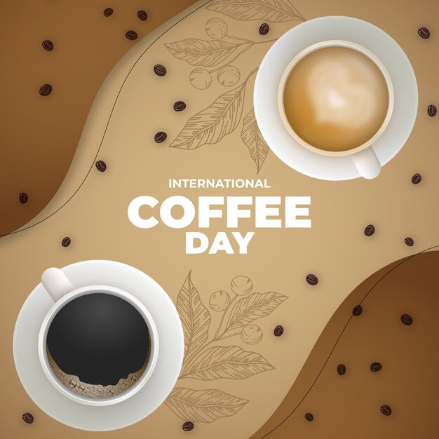 国際コーヒーデーのお祝いのリアルなイラスト