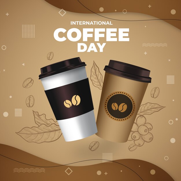 国際コーヒーデーの祝賀のための現実的なイラスト