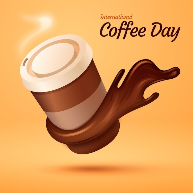 컵과 함께 국제 커피의 날을 위한 현실적인 그림