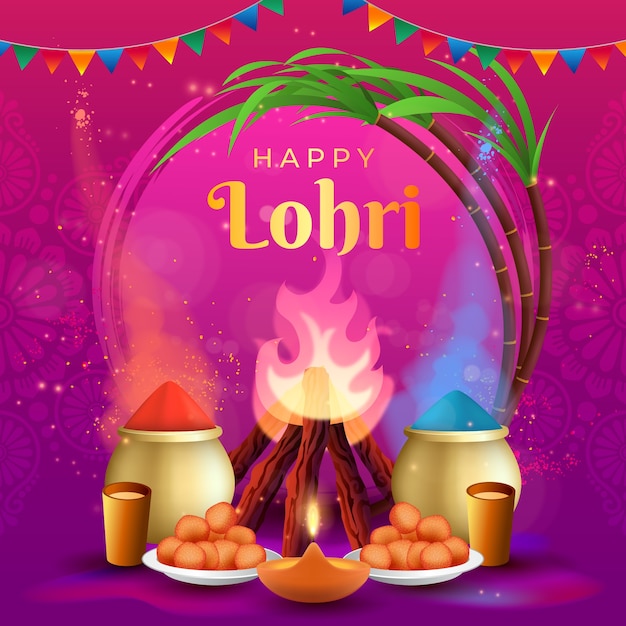 Vettore gratuito illustrazione realistica per il festival di lohri