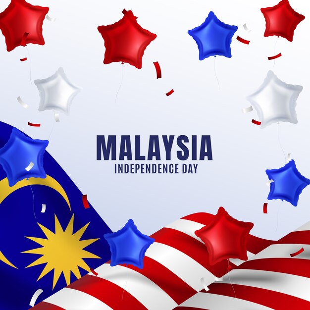 Vettore gratuito illustrazione realistica per la celebrazione del giorno dell'indipendenza della malesia