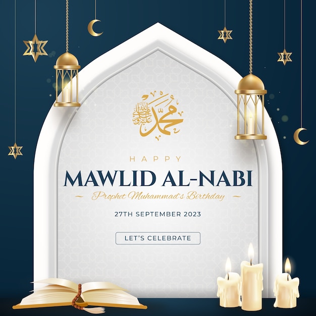 Free vector realistic illustration for mawlid al-nabi celebration