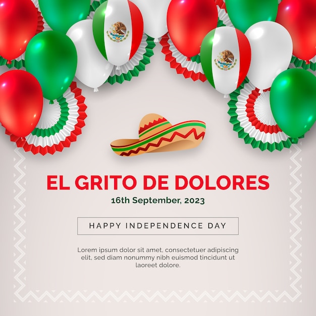 メキシコ独立記念日のお祝いのリアルなイラスト