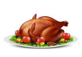 Free vector realistic illustration of roasted turkey or grilled chicken with spices and vegetables