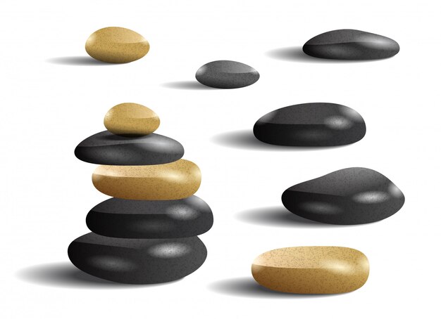 Realistic illustration of stones. Spa salon, zen, recreation. Body care concept.