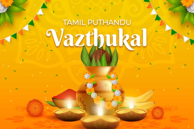 Free vector realistic illustration for tamil new year celebration