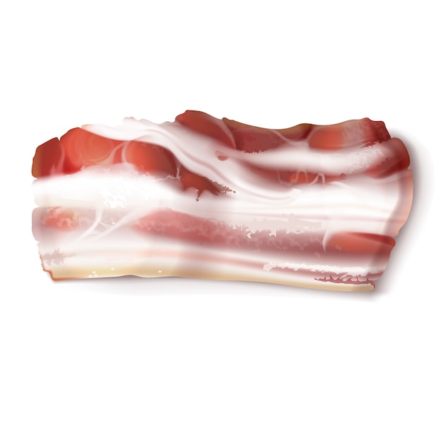 Free vector realistic illustration of thin bacon strip, rasher, fresh, raw or smoked