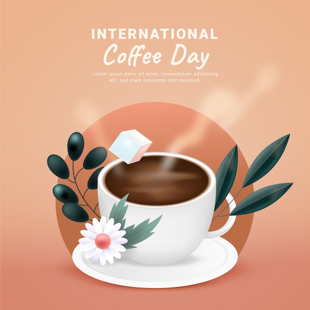 世界コーヒーデーの祝賀のための現実的なイラスト