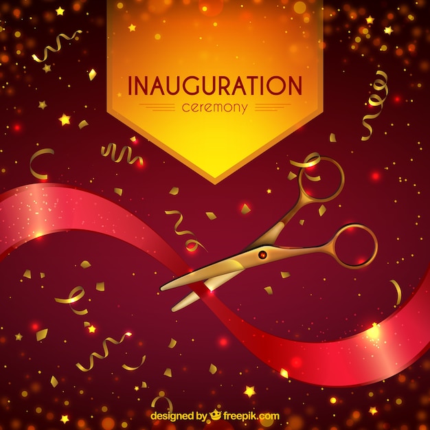 Realistic inauguration with golden confetti
