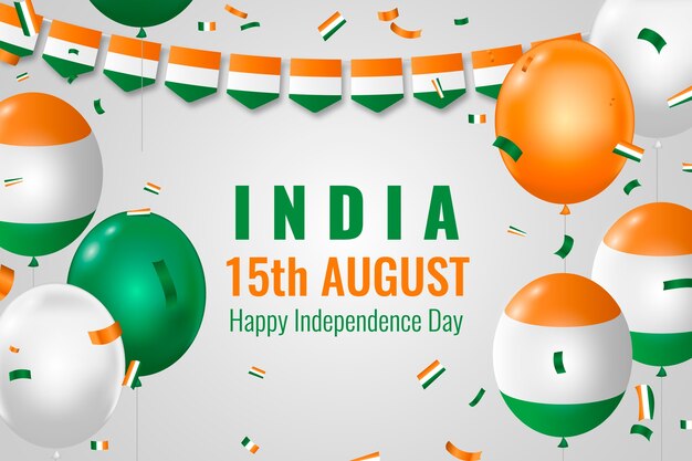 Realistic india independence day background with balloons