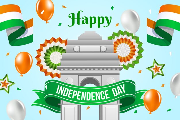 Realistic india independence day background with rosettes and balloons