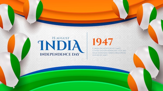 Realistic india independence day horizontal banner template with balloons