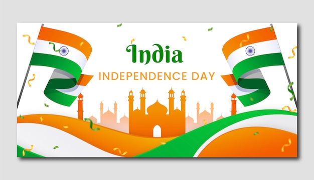 Free vector realistic india independence day horizontal banner template