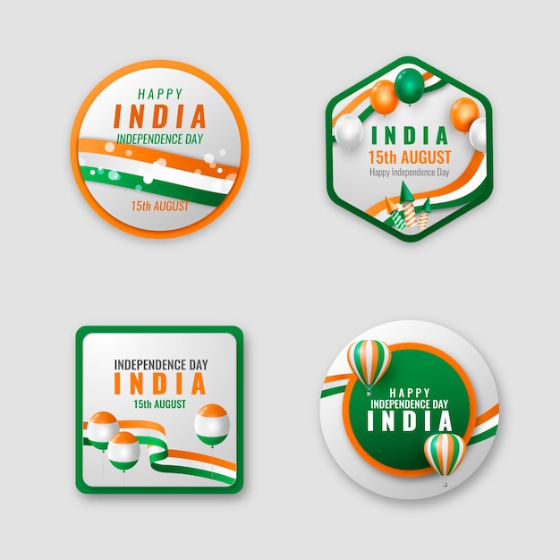 Vettore gratuito collezione di etichette realistiche per il giorno dell'indipendenza dell'india