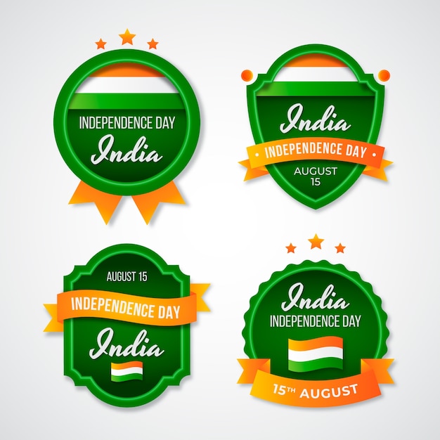 Free vector realistic india independence day labels collection