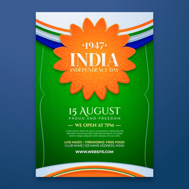 Realistic india independence day poster template with mandala