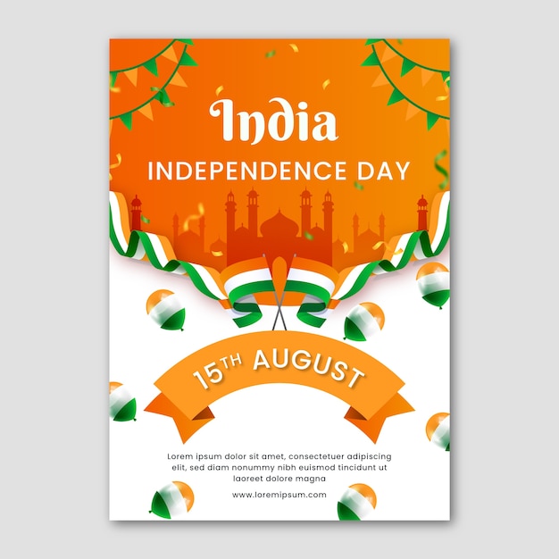 Vettore gratuito modello realistico del manifesto verticale del giorno dell'indipendenza dell'india