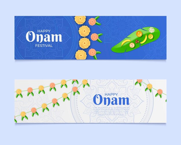 Realistic indian onam banners set