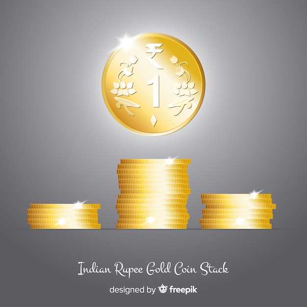 Free vector realistic indian rupee gold coin stack