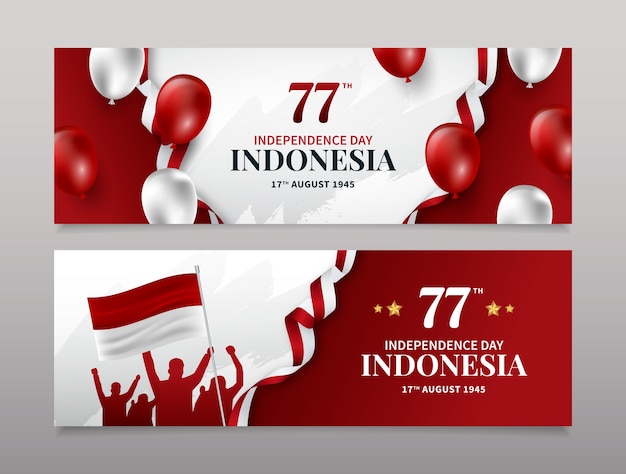 Реалистичный шаблон горизонтального баннера дня независимости индонезии