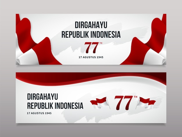 Vettore gratuito modello di banner orizzontale realistico per la festa dell'indipendenza dell'indonesia