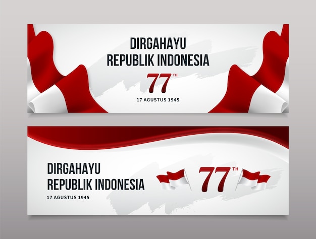 Realistic indonesia independence day horizontal banner template