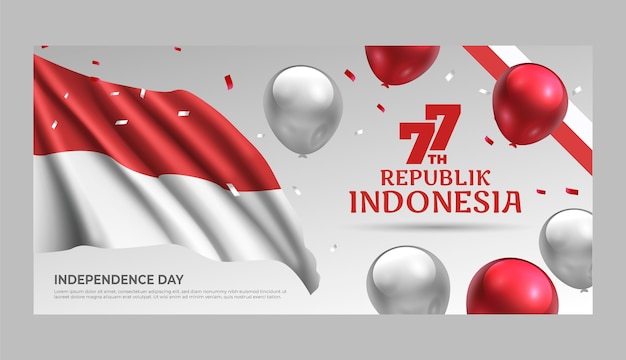 Modello di banner orizzontale realistico per la festa dell'indipendenza dell'indonesia