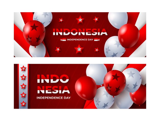 Realistic indonesia independence day horizontal banners set with balloons