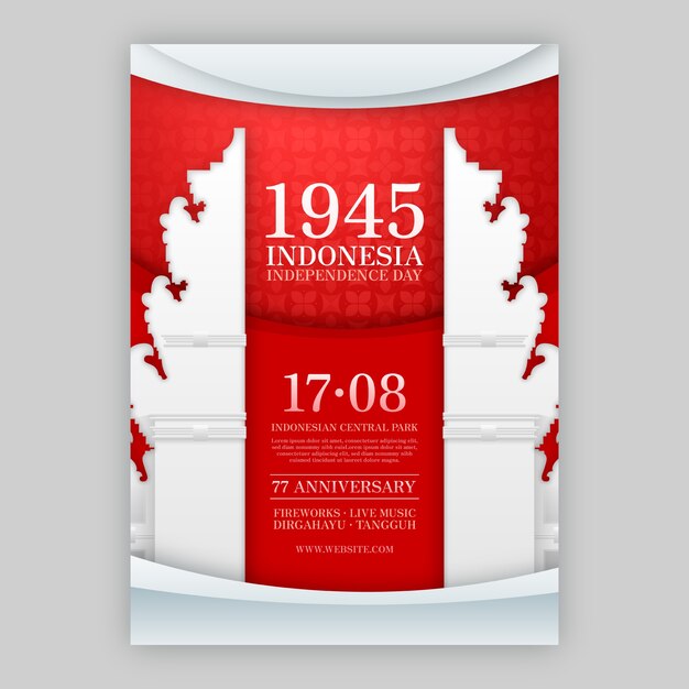 Free vector realistic indonesia independence day vertical poster template with monument