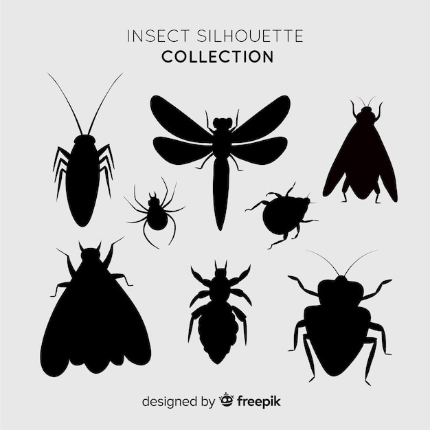 Vettore gratuito collezione di silhouette di insetti realistici