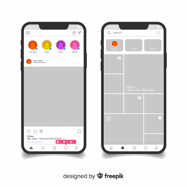 無料Vector スマートフォンコレクションのリアルなinstagramフォトフレーム