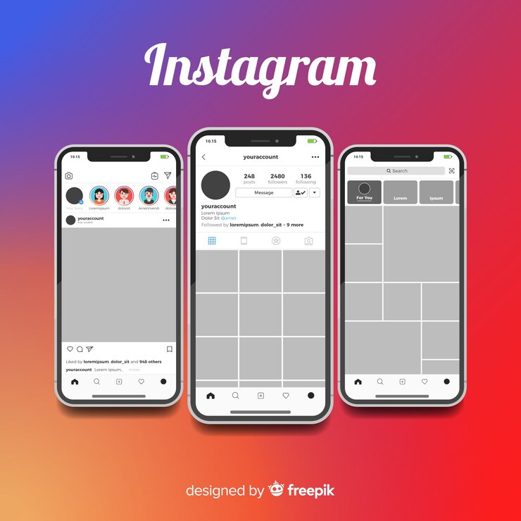 無料Vector スマートフォンコレクションのリアルなinstagramフォトフレーム