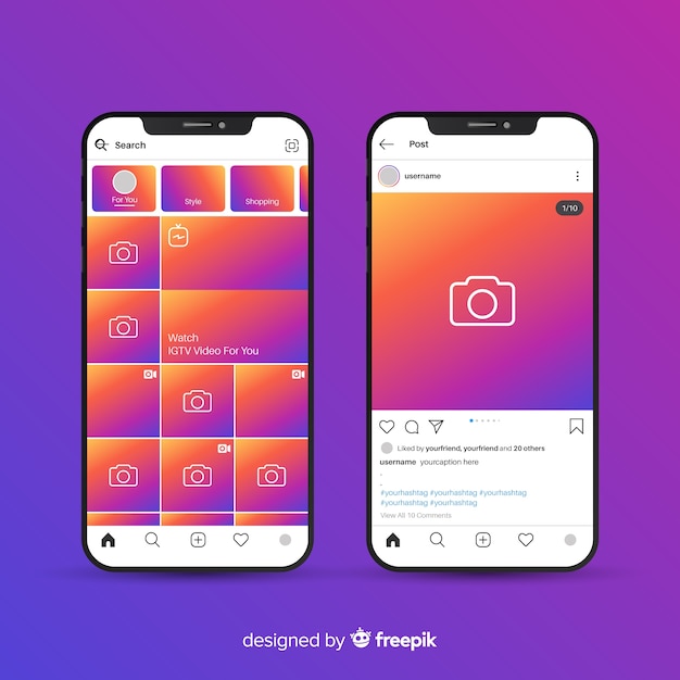 Реалистичная фоторамка instagram на коллекции смартфонов