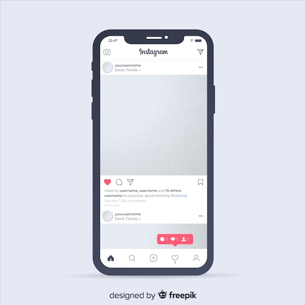Vettore gratuito quadro fotografico realistico per instagram su modello di smartphone