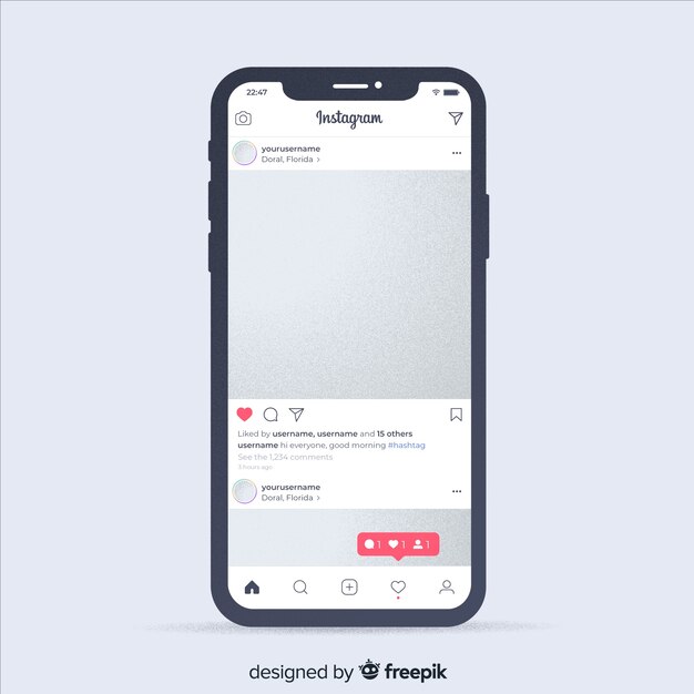 Realistic instagram photo frame on smartphone template