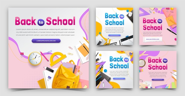 Free vector realistic instagram posts collection for back to school season