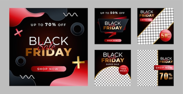 Vettore gratuito raccolta di post realistici su instagram per i saldi del black friday