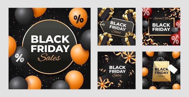 Free Vector realistic instagram posts collection for black friday sale