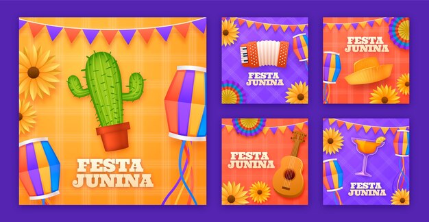 realistic instagram posts collection for brazilian festas juninas celebrations