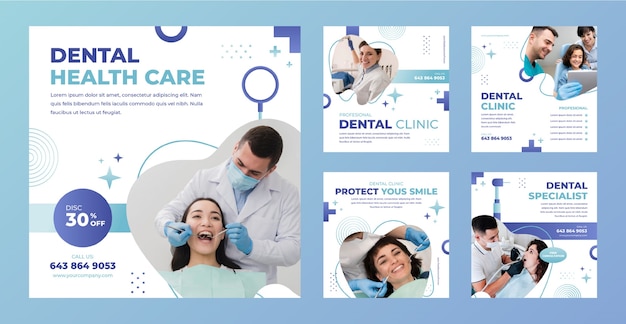 Realistic instagram posts collection for dental clinic
business