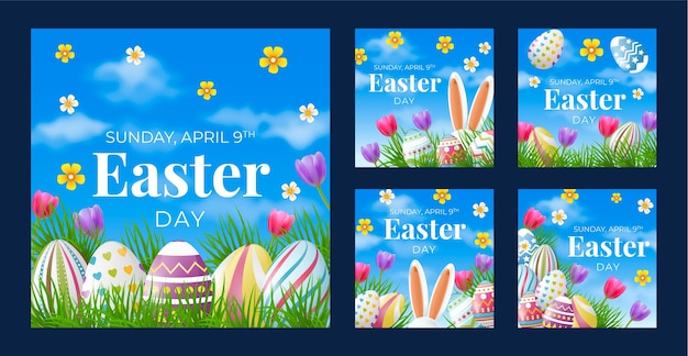 Free vector realistic instagram posts collection for easter celebration