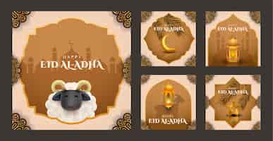 Vettore gratuito raccolta di post instagram realistici per la celebrazione islamica di eid al-adha