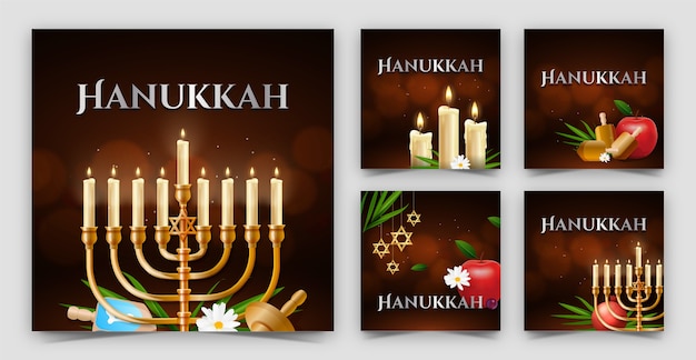 유대인 하누카 축제를 위한 현실적인 인스타그램 게시물 컬렉션