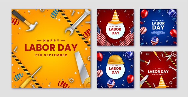 realistic instagram posts collection for labor day celebration