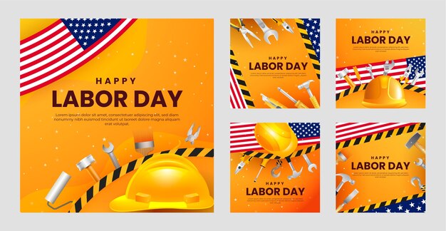 Realistic instagram posts collection for labor day celebration