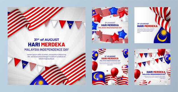 Realistic instagram posts collection for malaysia day celebration